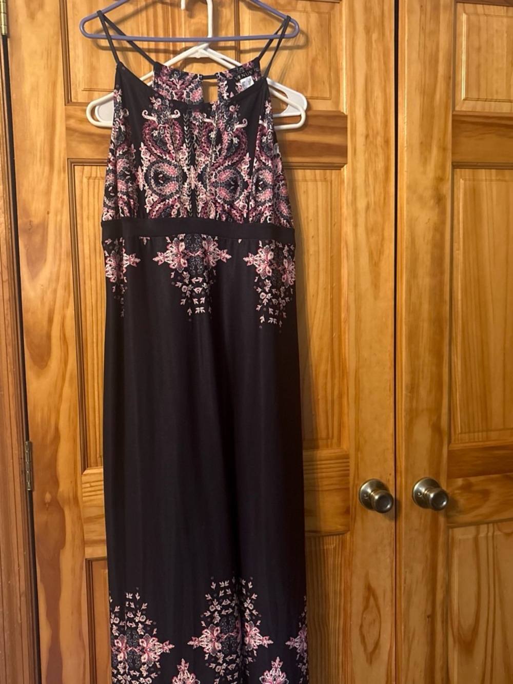 VENUS Black Maxi Dress with Pink Floral Embroidery